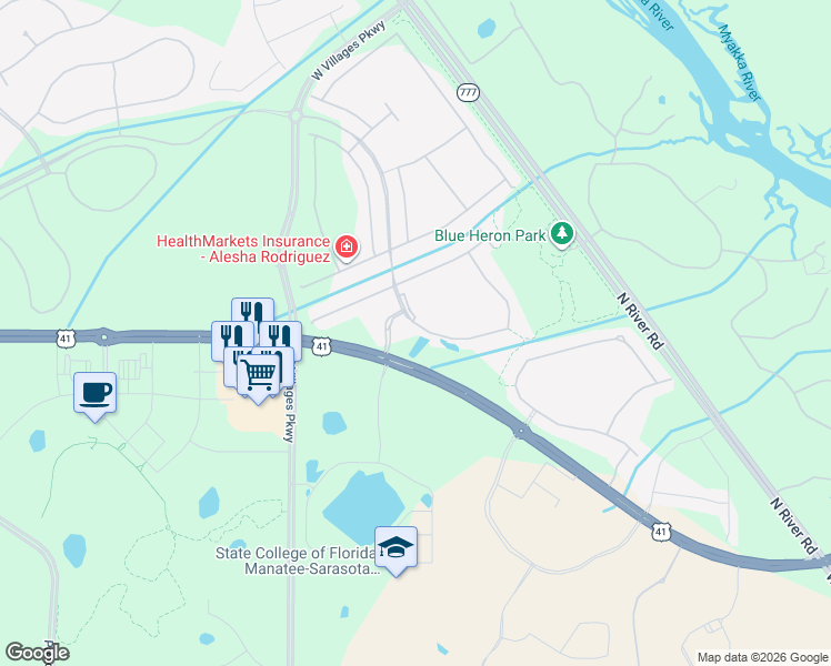 map of restaurants, bars, coffee shops, grocery stores, and more near 11721 Renaissance Blvd in Venice