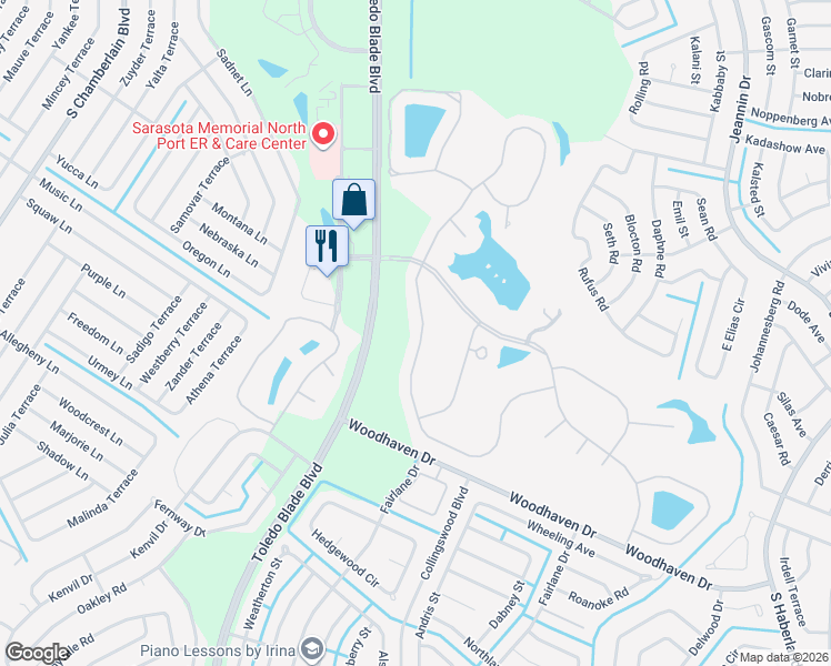 map of restaurants, bars, coffee shops, grocery stores, and more near 2788 Royal Palm Drive in North Port