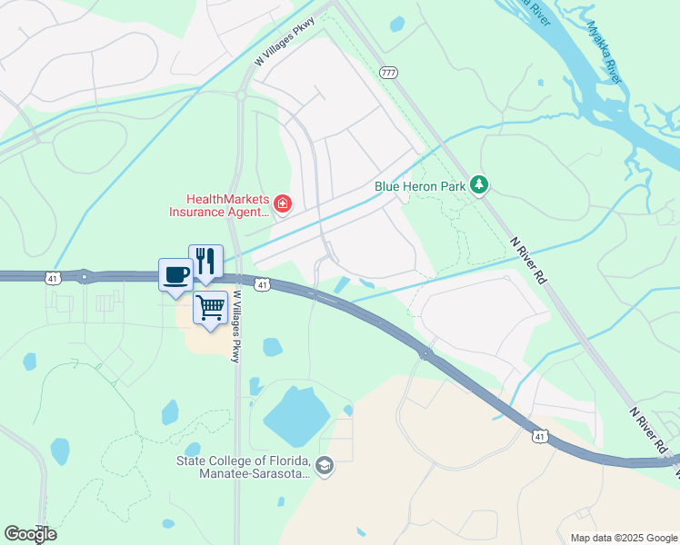 map of restaurants, bars, coffee shops, grocery stores, and more near 11721 Renaissance Blvd in Venice