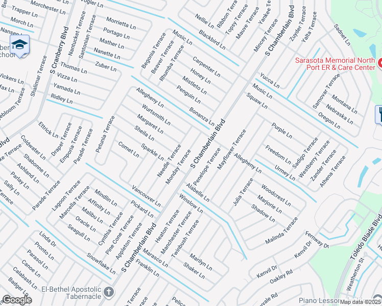 map of restaurants, bars, coffee shops, grocery stores, and more near 3403 Monday Terrace in North Port