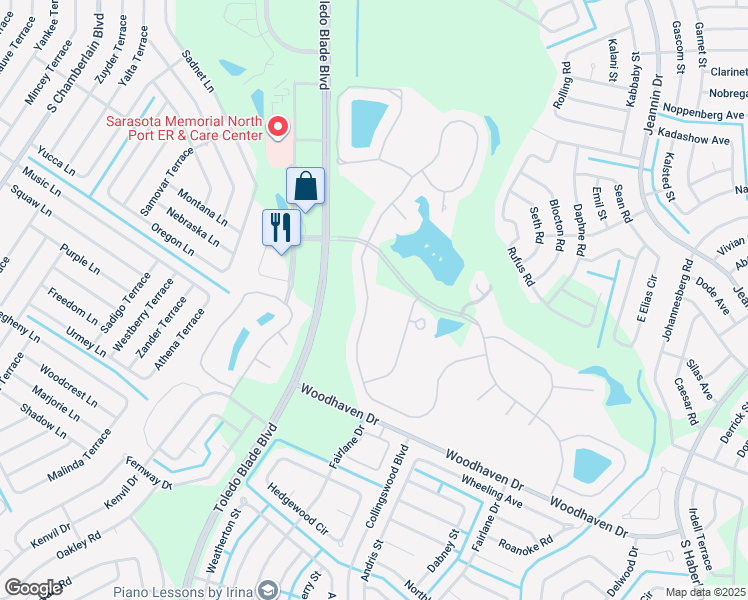 map of restaurants, bars, coffee shops, grocery stores, and more near 2760 Royal Palm Drive in North Port