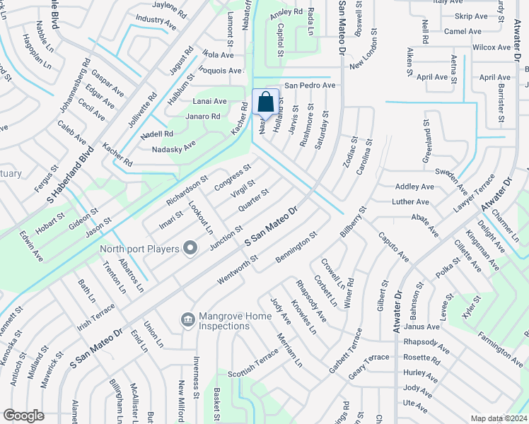 map of restaurants, bars, coffee shops, grocery stores, and more near 3133 South San Mateo Drive in North Port