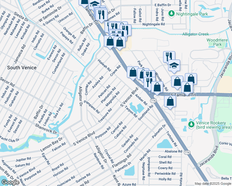 map of restaurants, bars, coffee shops, grocery stores, and more near 264 Magnolia Road in Venice