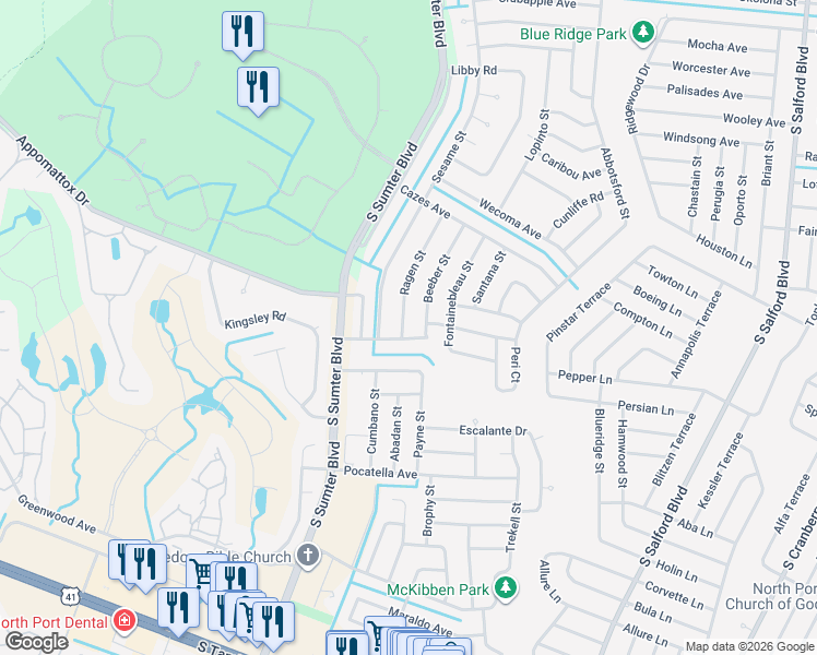 map of restaurants, bars, coffee shops, grocery stores, and more near 4771 Sans Souci Avenue in North Port
