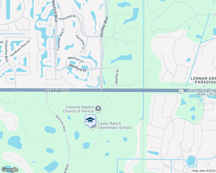 map of restaurants, bars, coffee shops, grocery stores, and more near 368 Fareham Drive in Venice