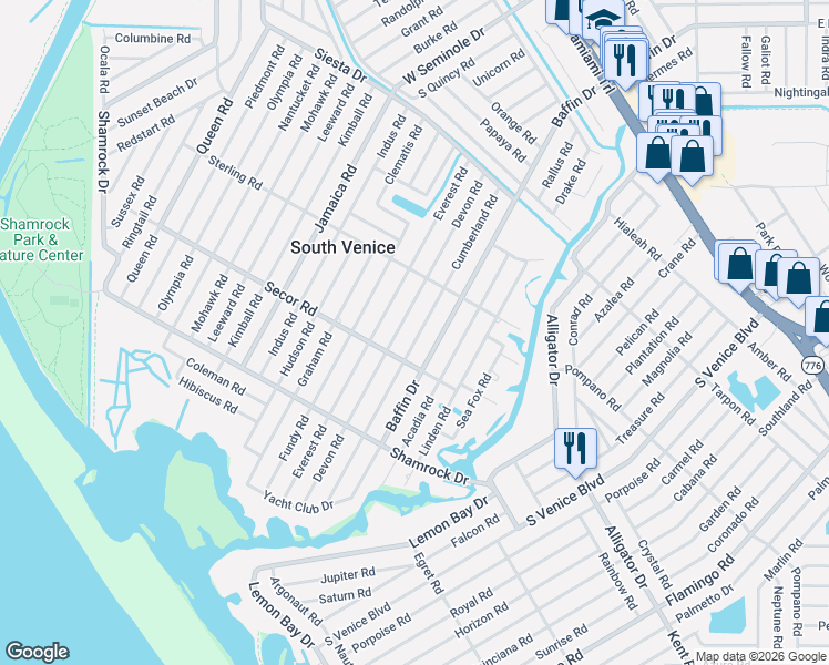 map of restaurants, bars, coffee shops, grocery stores, and more near 986 Cumberland Road in Venice