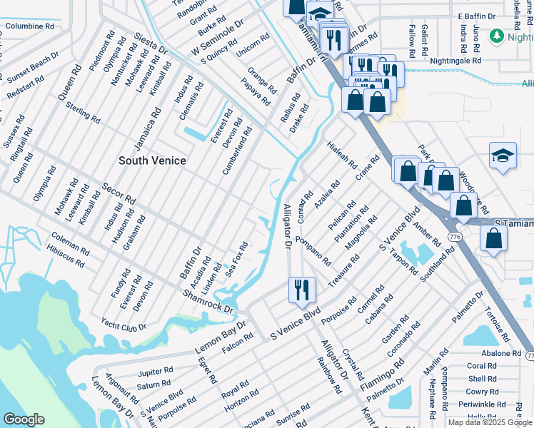 map of restaurants, bars, coffee shops, grocery stores, and more near 4670 Sterling Road in Venice