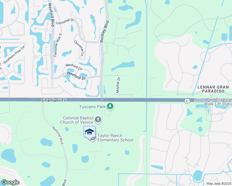 map of restaurants, bars, coffee shops, grocery stores, and more near 419 Mayfair Drive in Venice