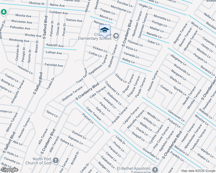 map of restaurants, bars, coffee shops, grocery stores, and more near 2933 Coldwater Lane in North Port