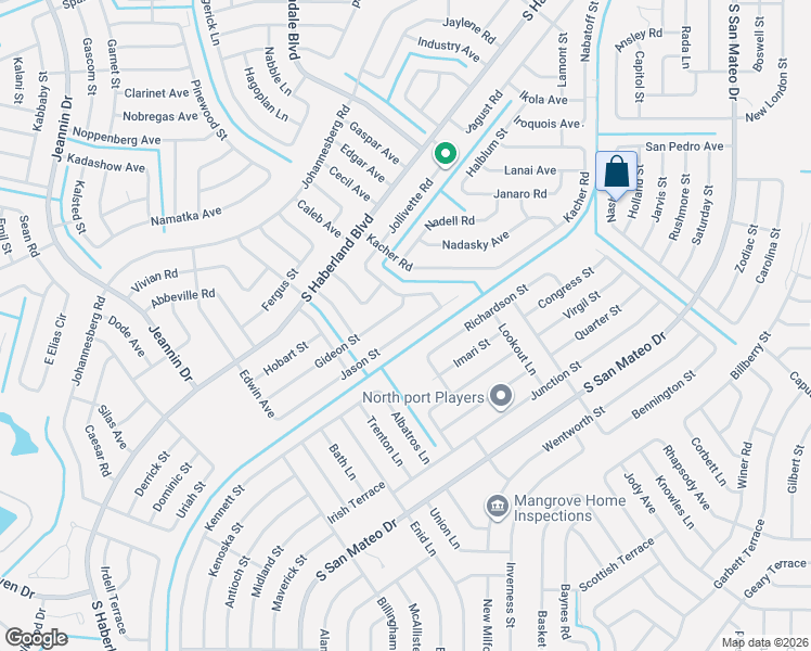 map of restaurants, bars, coffee shops, grocery stores, and more near 3063 Jason Street in North Port