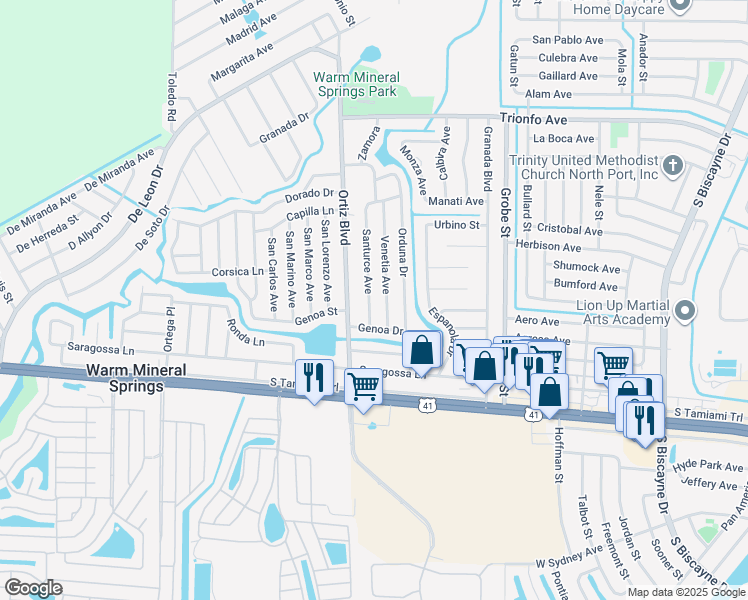 map of restaurants, bars, coffee shops, grocery stores, and more near 226 Venetia Avenue in North Port