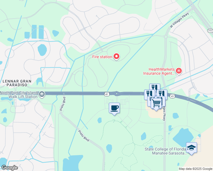 map of restaurants, bars, coffee shops, grocery stores, and more near 20300 Lagente Circle in Venice