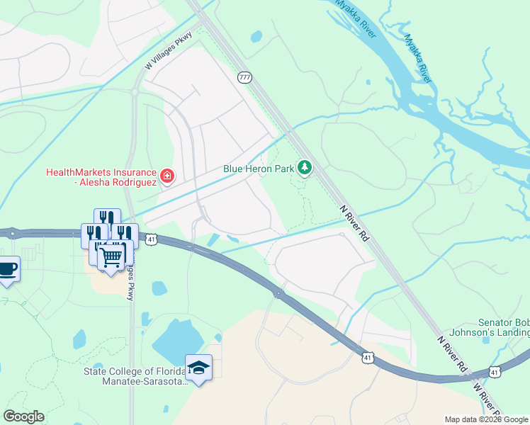 map of restaurants, bars, coffee shops, grocery stores, and more near 11529 Renaissance Blvd in Venice