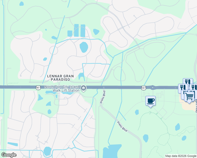 map of restaurants, bars, coffee shops, grocery stores, and more near 19986 Benissimo Drive in Venice