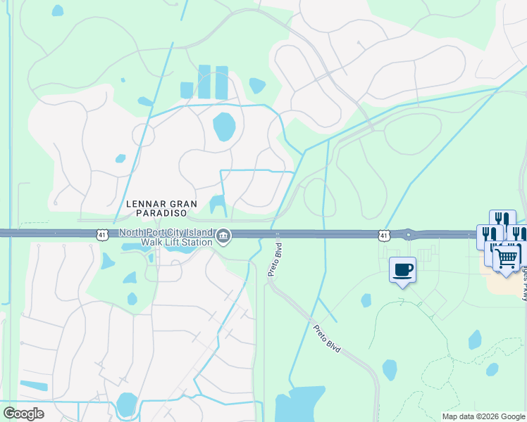map of restaurants, bars, coffee shops, grocery stores, and more near 19986 Benissimo Drive in Venice