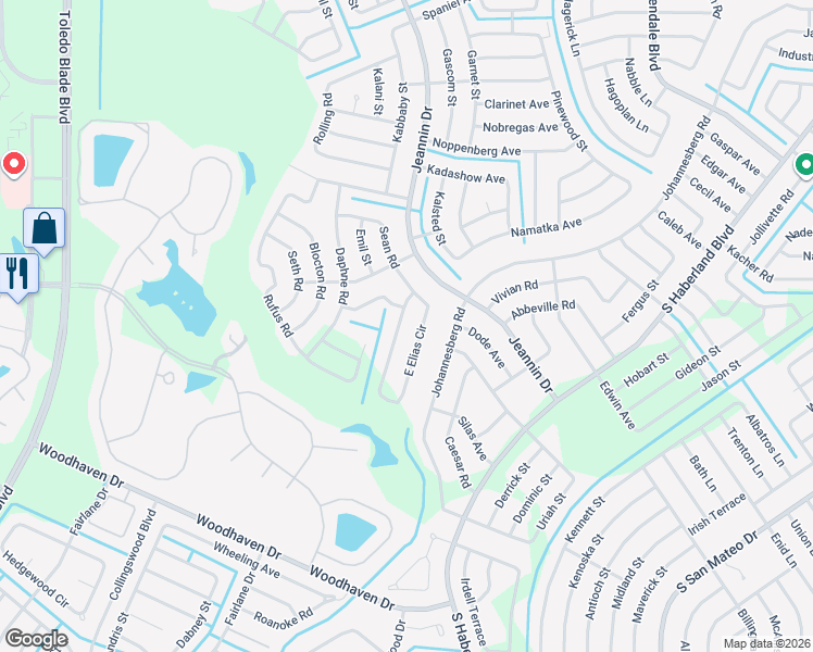 map of restaurants, bars, coffee shops, grocery stores, and more near 3541 East Elias Circle in North Port