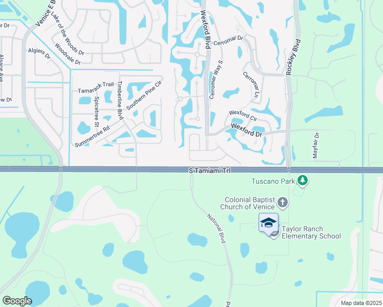 map of restaurants, bars, coffee shops, grocery stores, and more near 300 Langholm Drive in Venice