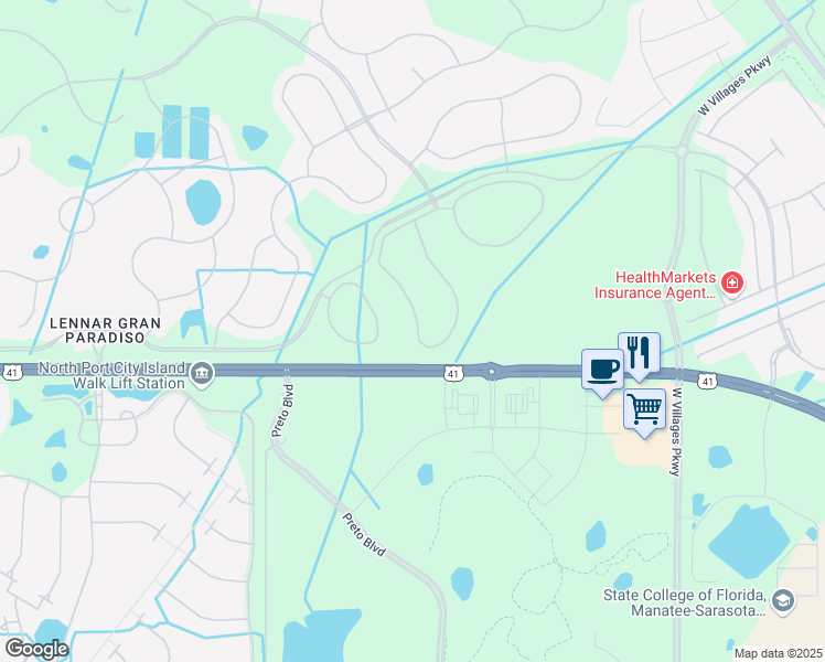 map of restaurants, bars, coffee shops, grocery stores, and more near 20247 Lagente Circle in Venice