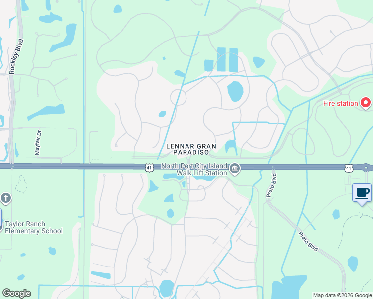 map of restaurants, bars, coffee shops, grocery stores, and more near 11529 Renaissance Boulevard in Venice