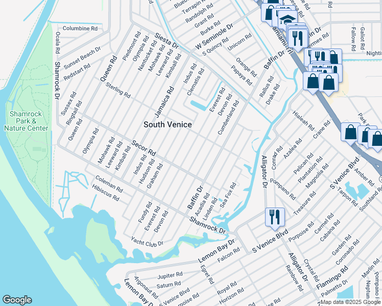 map of restaurants, bars, coffee shops, grocery stores, and more near 936 Devon Road in Venice
