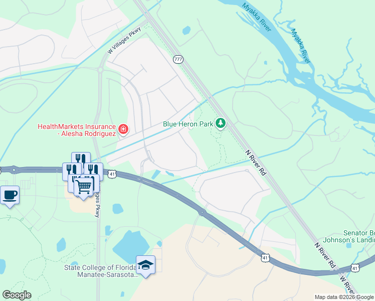map of restaurants, bars, coffee shops, grocery stores, and more near 11529 Renaissance Blvd in Venice