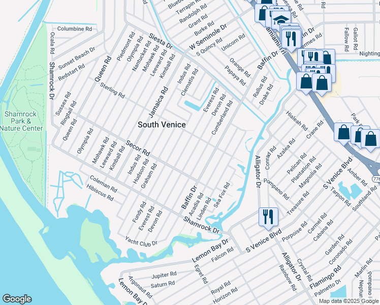 map of restaurants, bars, coffee shops, grocery stores, and more near 936 Devon Road in Venice