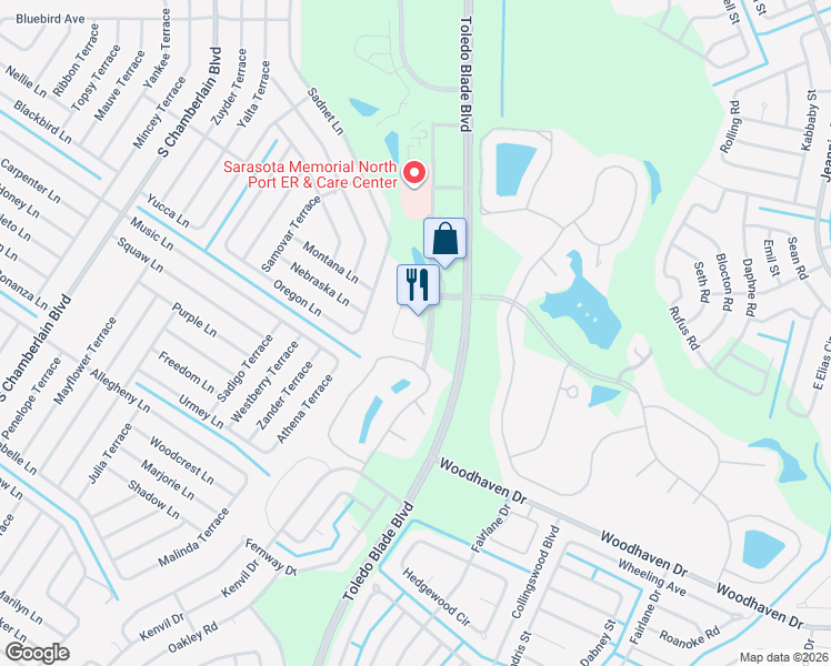 map of restaurants, bars, coffee shops, grocery stores, and more near 3455 Bobcat Village Center Road in North Port