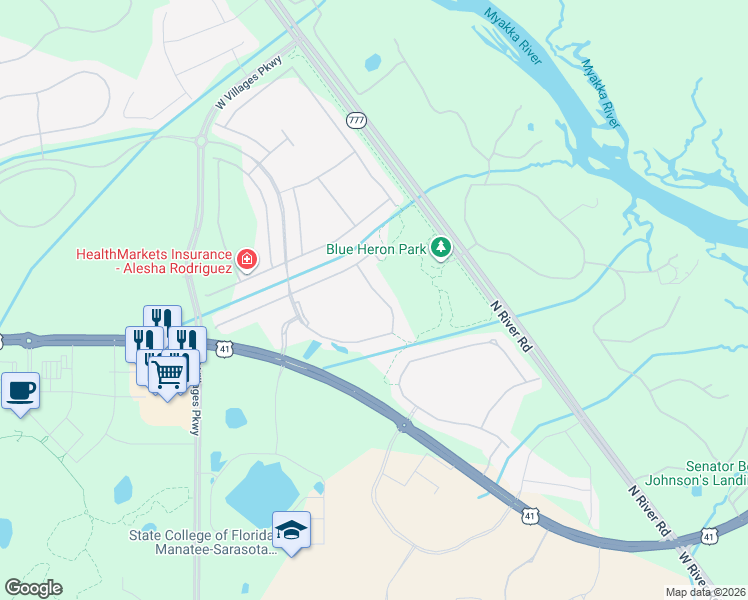 map of restaurants, bars, coffee shops, grocery stores, and more near 11529 Renaissance Blvd in Venice