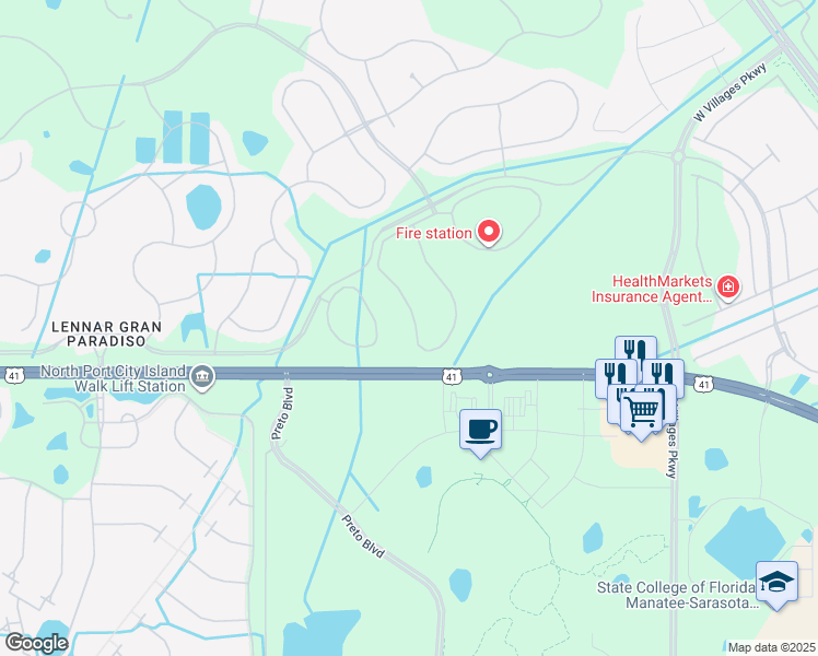 map of restaurants, bars, coffee shops, grocery stores, and more near 20238 Lagente Circle in Venice