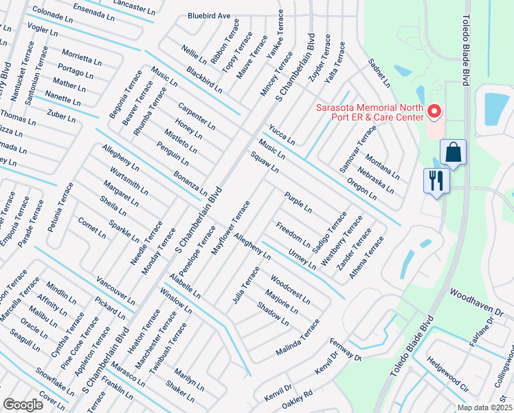map of restaurants, bars, coffee shops, grocery stores, and more near 2867 Cascabel Terrace in North Port