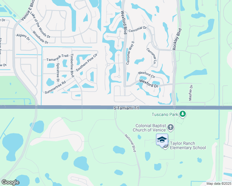 map of restaurants, bars, coffee shops, grocery stores, and more near 300 Langholm Drive in Venice