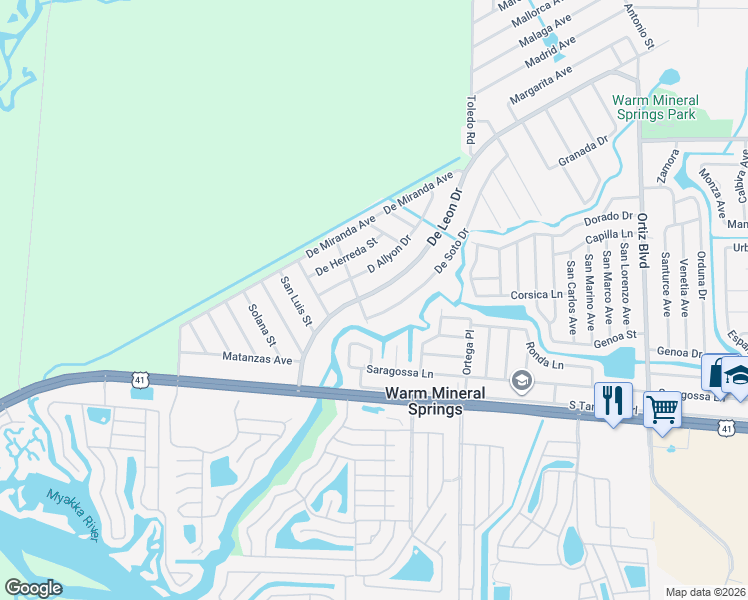 map of restaurants, bars, coffee shops, grocery stores, and more near 197 Sanibel Street in North Port