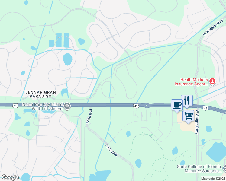 map of restaurants, bars, coffee shops, grocery stores, and more near 20238 Lagente Circle in Venice