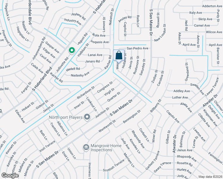 map of restaurants, bars, coffee shops, grocery stores, and more near 4288 Virgil Street in North Port