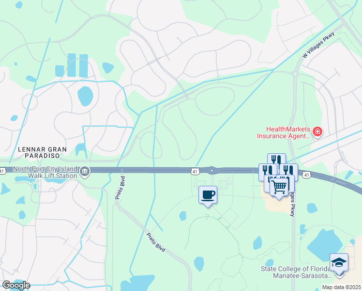 map of restaurants, bars, coffee shops, grocery stores, and more near 20247 Lagente Circle in Venice