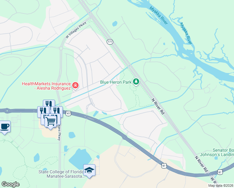 map of restaurants, bars, coffee shops, grocery stores, and more near 11529 Renaissance Blvd in Venice