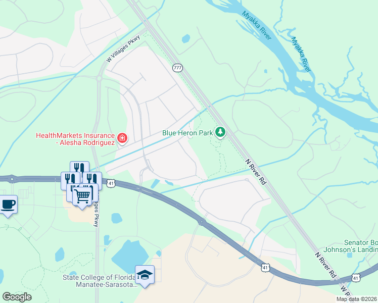 map of restaurants, bars, coffee shops, grocery stores, and more near 11529 Renaissance Blvd in Venice