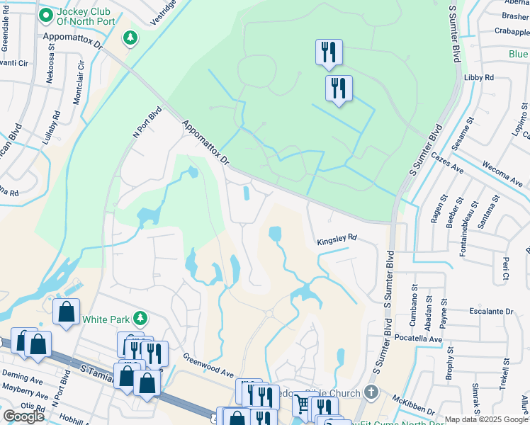 map of restaurants, bars, coffee shops, grocery stores, and more near 4230 Fairway Place in North Port
