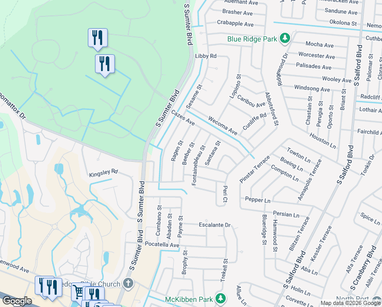 map of restaurants, bars, coffee shops, grocery stores, and more near 1235 Arobea Avenue in North Port