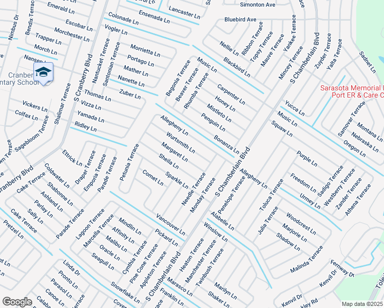 map of restaurants, bars, coffee shops, grocery stores, and more near 2412 Wurtsmith Lane in North Port