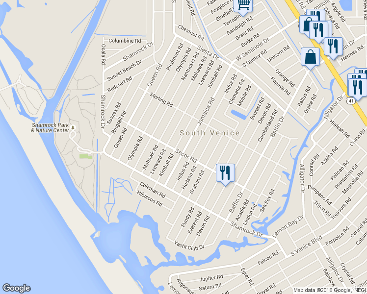 map of restaurants, bars, coffee shops, grocery stores, and more near 1161 Kimball Road in Venice