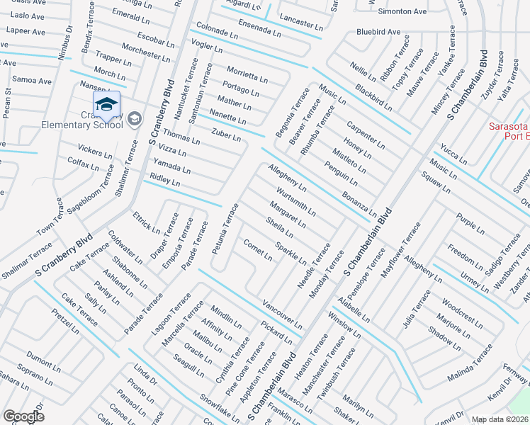 map of restaurants, bars, coffee shops, grocery stores, and more near 2620 Sheila Lane in North Port