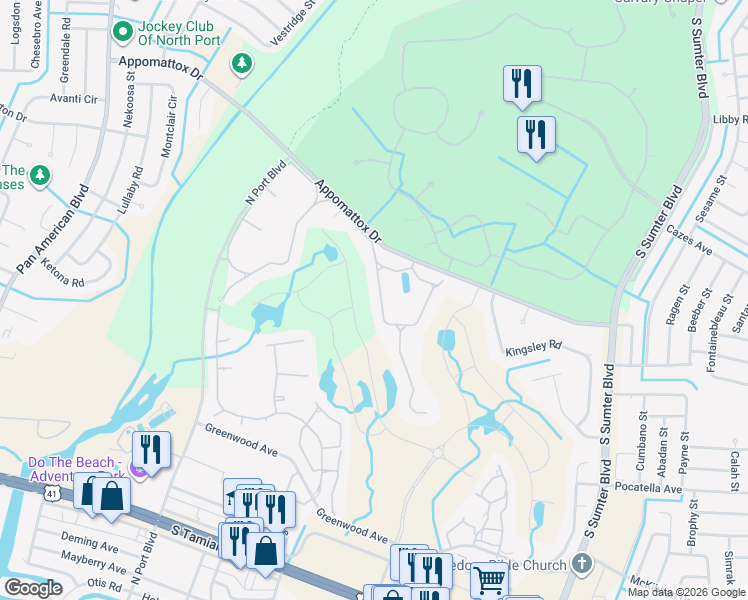 map of restaurants, bars, coffee shops, grocery stores, and more near 4097 Fairway Drive in North Port
