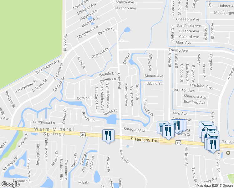 map of restaurants, bars, coffee shops, grocery stores, and more near 314 Ortiz Boulevard in North Port