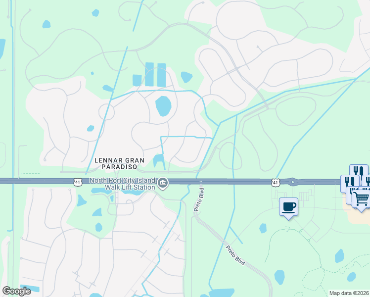 map of restaurants, bars, coffee shops, grocery stores, and more near 20189 Tesoro Drive in Venice
