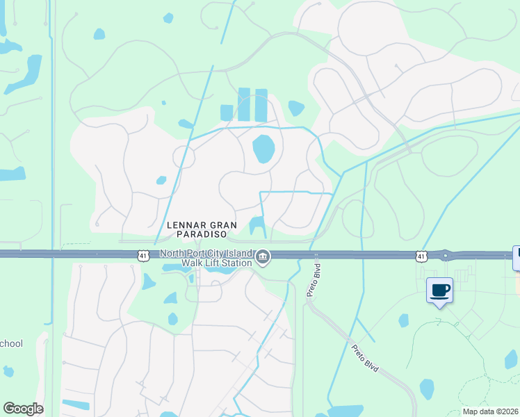 map of restaurants, bars, coffee shops, grocery stores, and more near 13238 Famiglia Drive in Venice