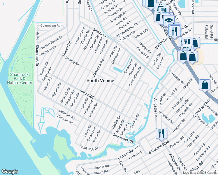 map of restaurants, bars, coffee shops, grocery stores, and more near 980 Graham Road in Venice