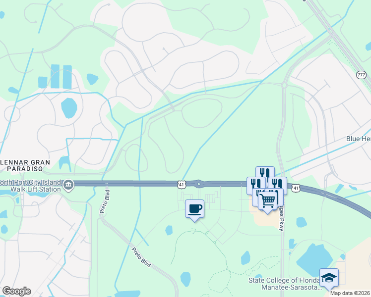 map of restaurants, bars, coffee shops, grocery stores, and more near 20364 Lagente Circle in Venice