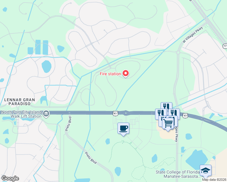 map of restaurants, bars, coffee shops, grocery stores, and more near 20364 Lagente Circle in Venice