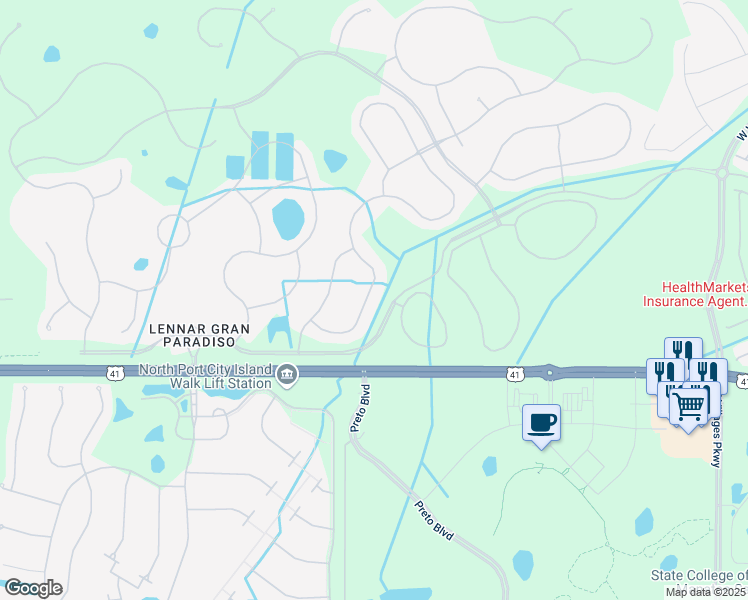 map of restaurants, bars, coffee shops, grocery stores, and more near 20154 Benissimo Drive in Venice